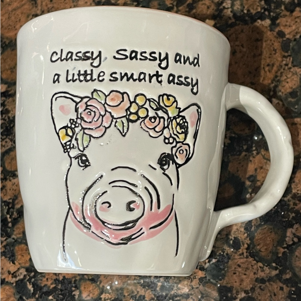 Pretty Piglet “Classy, Sassy and a Little Smart  Assy” floral ceramic Mug 16 oz